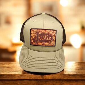 Justin Boots Men's Trucker Hat Khaki Brown Snapback Pirarucu Print Patch